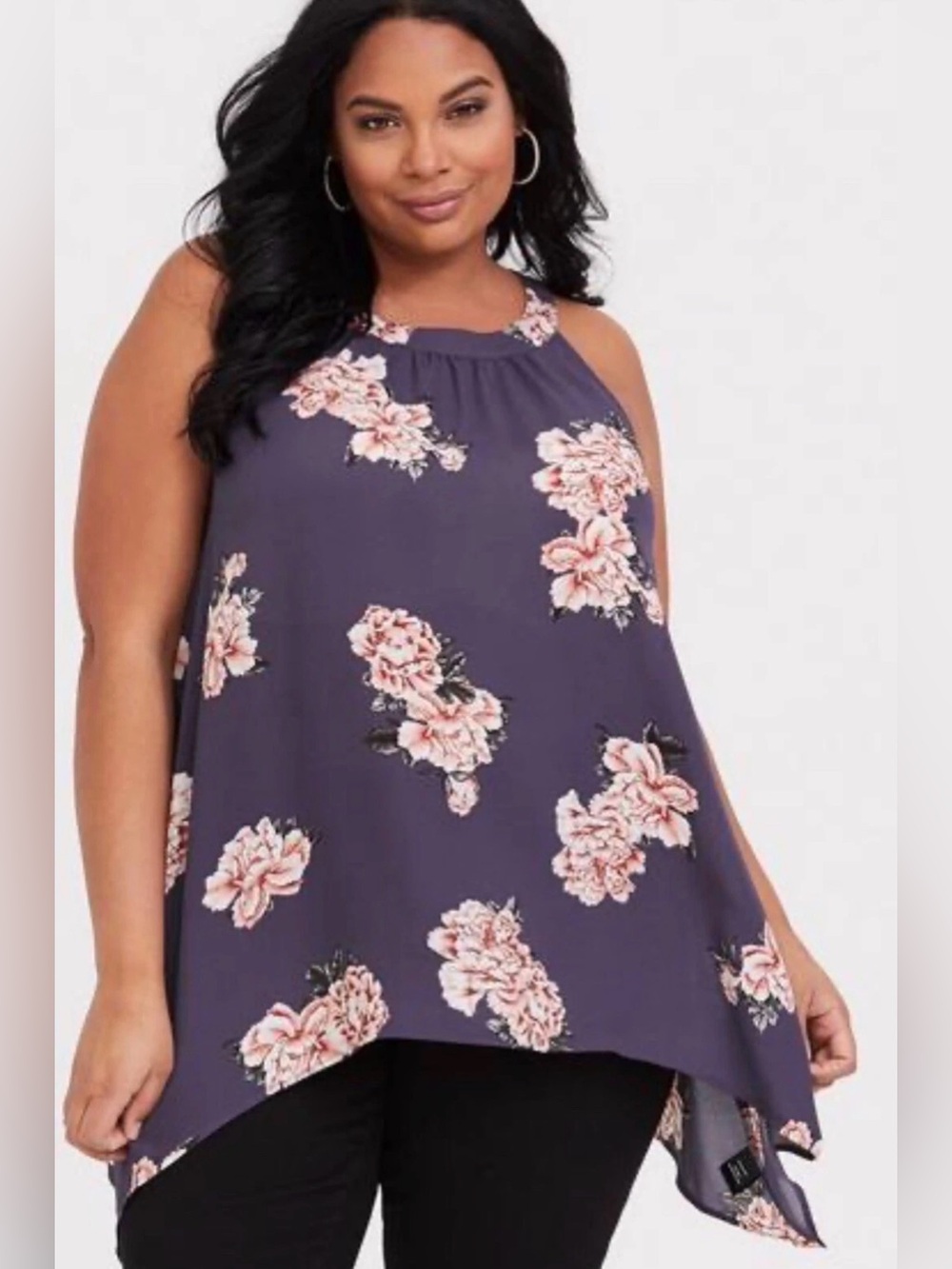 Torrid Womens Size 3 Floral Sleeveless Blouse Halter Neck Flowy Top Plus Size